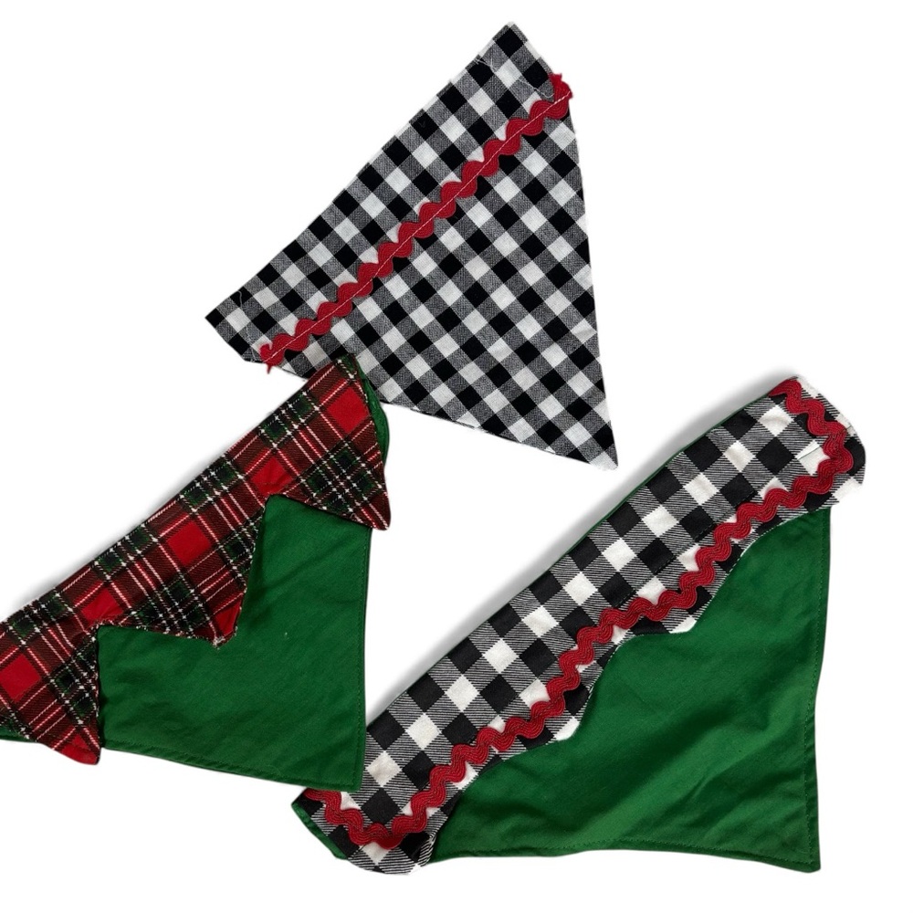 Handmade Christmas Dog Collar‎ Bandanas Set of 3 – Size Medium 10"x7"